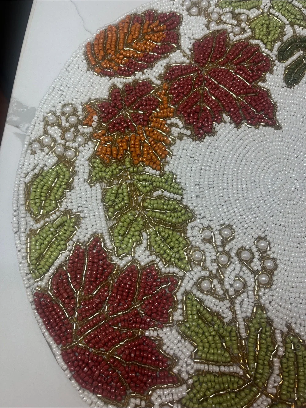 Tahari FALL LEAVES Beaded Placemat Charger 14” Multicolor Fall Thanksgiving NEW